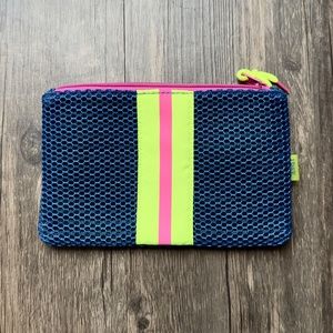 ipsy Bag | Blue Mesh Neon Yellow & Pink Stripe Cosmetic Bag | Makeup Travel